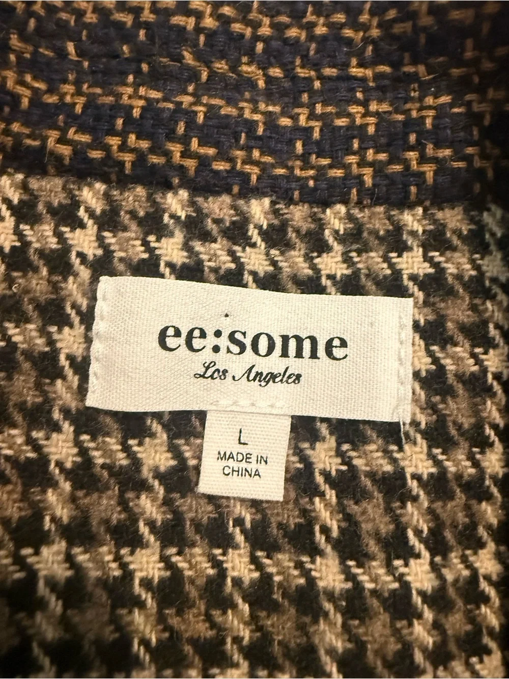 ee-some Brown Mixed Tweed Houndstooth Patchwork Oversized Blazer size Large